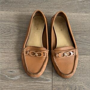 Coach Fortunata Women's brown loafers with gold hardware leather flats slip ons